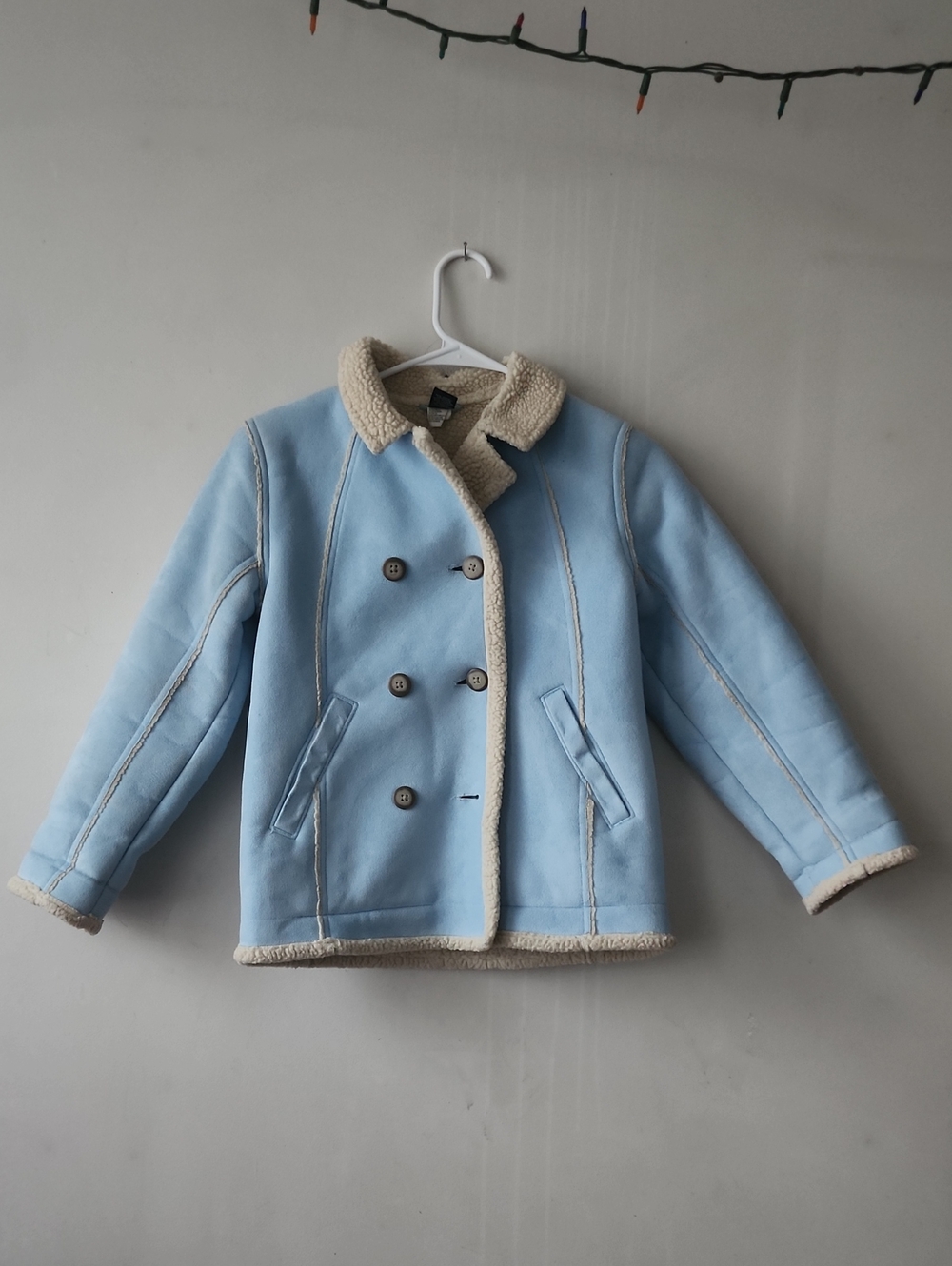 GAP Light Blue Sherpa-Trim Double-Breasted Peacoat